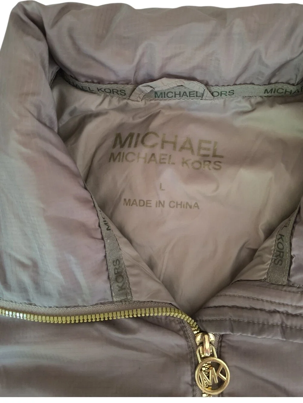 Michael Kors Taupe Quilted Lightweight Puffer Jacket Size L